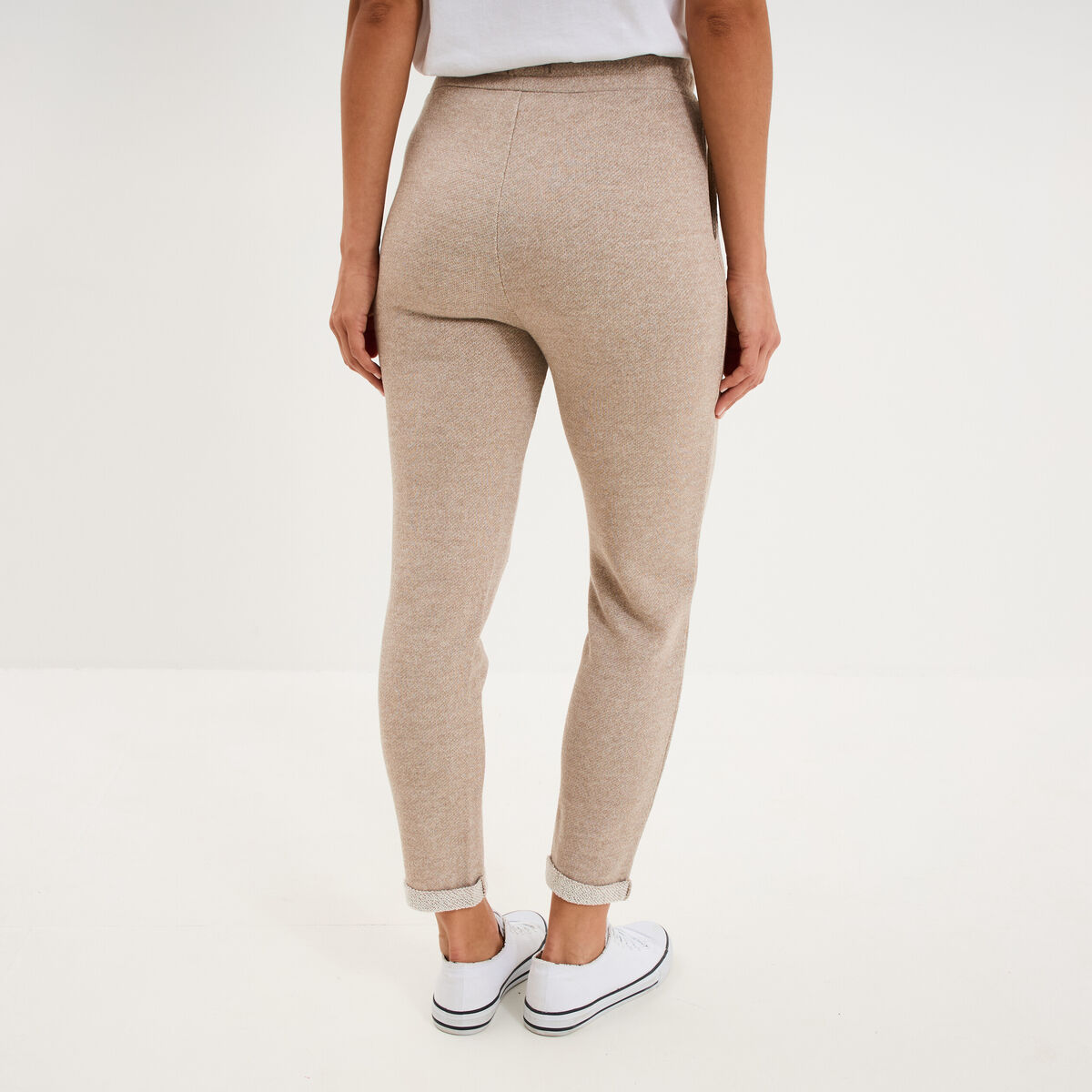 Pantalon jogging taille haute beige femme