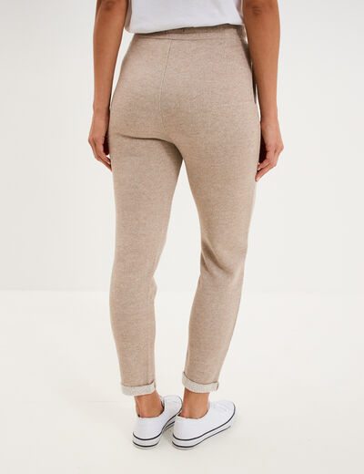 Pantalon jogging taille haute beige femme