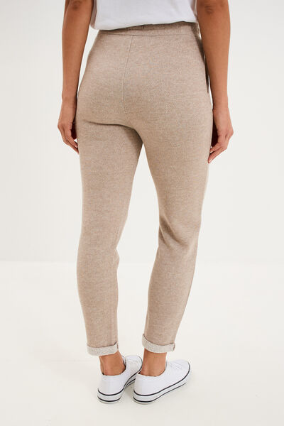Pantalon jogging taille haute beige femme