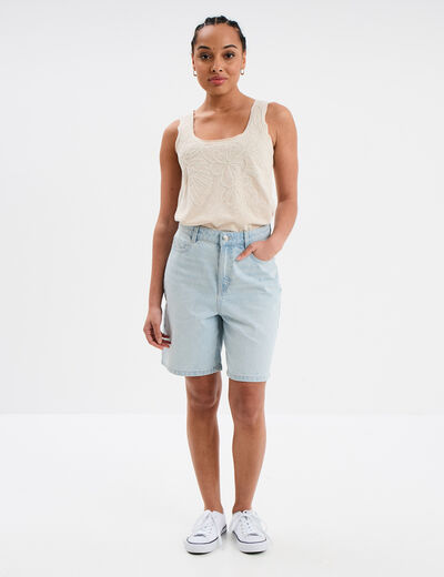 Débardeur col rond sans manches beige femme