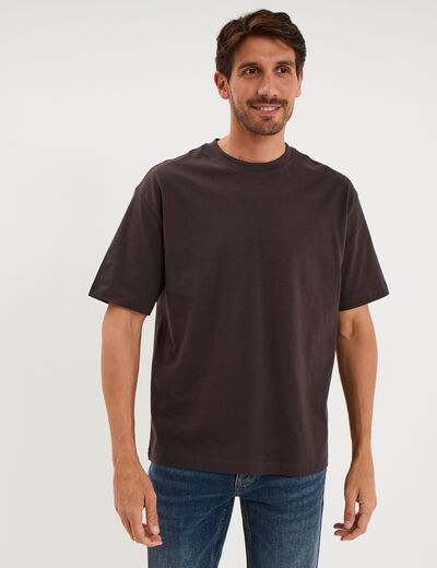 T-shirt col rond coupe relax coton &eacute;pais marron fonc&eacute; homme
