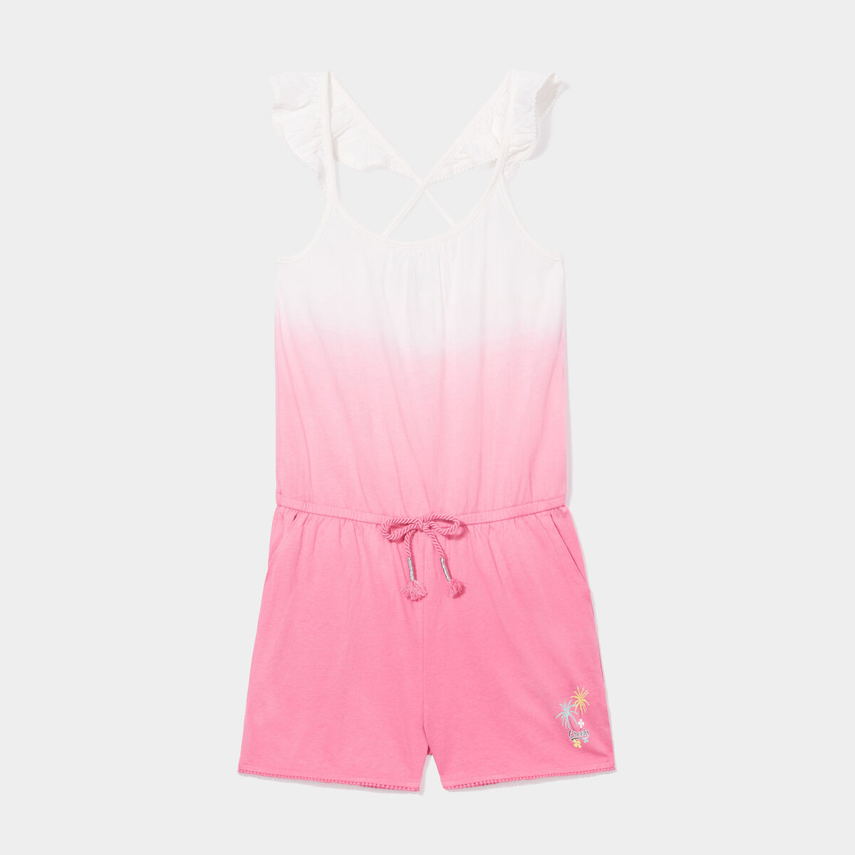 Combishort bretelles volantées coton rose fille