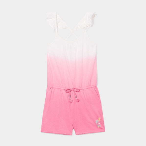 combishort bretelles volantees coton rose fille Combishort bretelles volantées coton rose fille