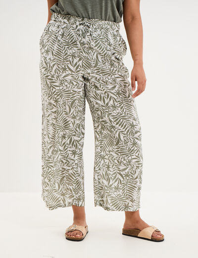 Pantalon large fluide taille haute ecru femme grande taille