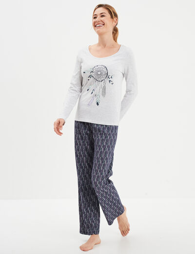 Ensemble pyjama pantalon 2 pièces coton gris clair femme