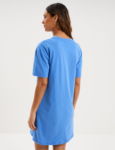 Chemise de nuit coton manches courtes bleu electrique femme
