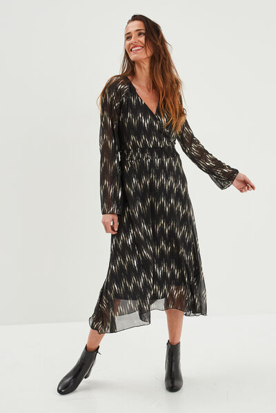 Robe longue évasée asymétrique noir femme