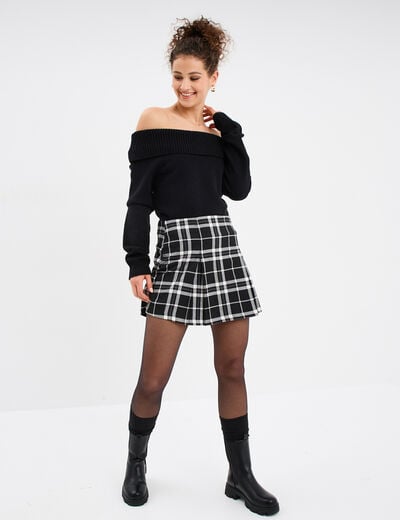 Jupe courte avec plis coupe droite noir femme