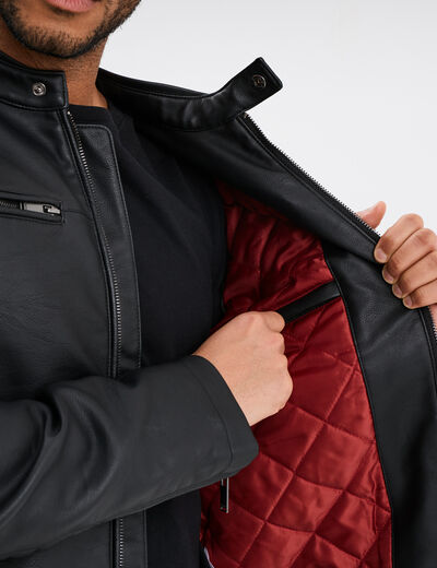 Blouson biker simili cuir noir homme