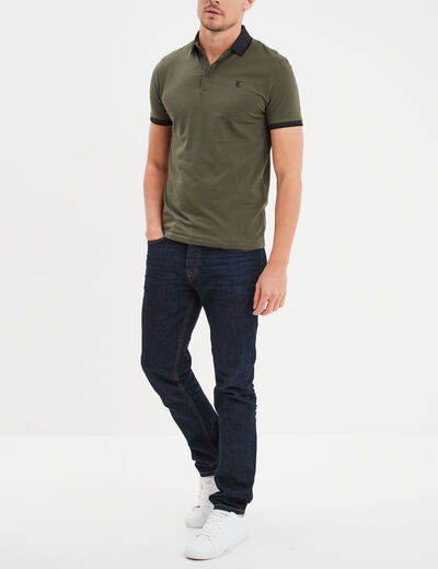 Polo coton ajusté manches courtes vert kaki homme