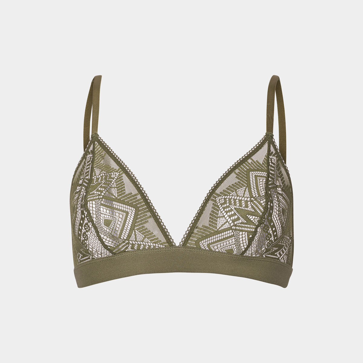 Soutien-gorge triangle en dentelle vert kaki femme