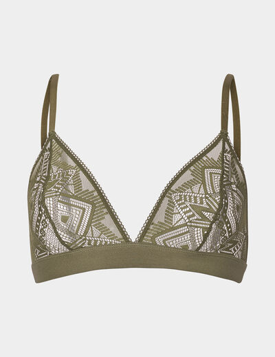 Soutien-gorge triangle en dentelle vert kaki femme