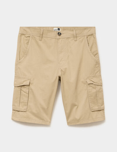Bermuda short cargo poches &agrave; rabat coton beige homme