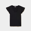 T-shirt droit manches courtes &agrave; volants noir femme