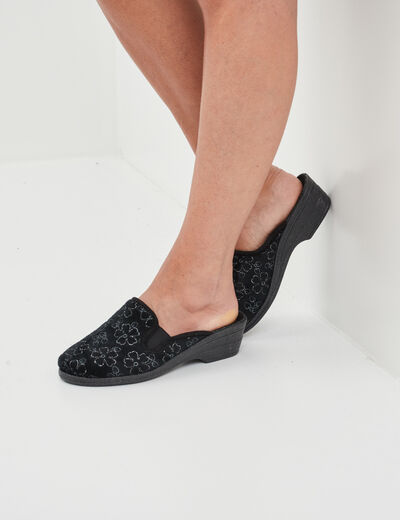 Chaussons mules compensés noir femme