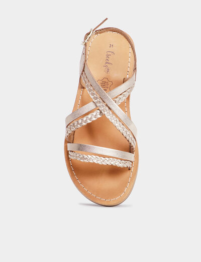 Sandales brides tressées en cuir Creeks jaune or fille