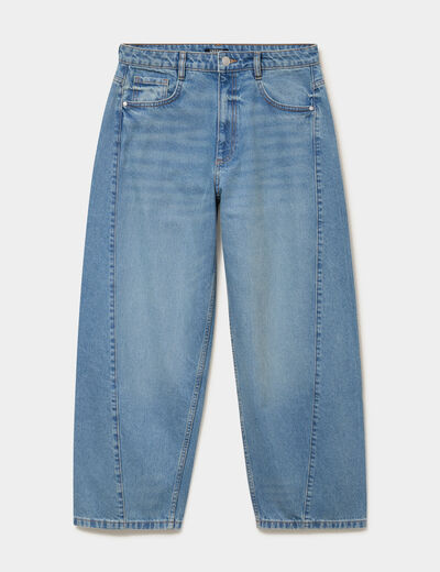 Jean balloon cropped coton denim stone femme