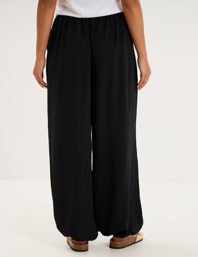 Pantalon ample fluide taille &agrave; coulisse noir femme
