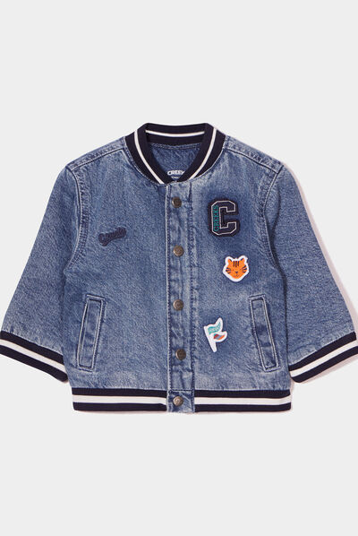 Veste teddy en jean avec patchs Creeks denim double stone bébé garçon