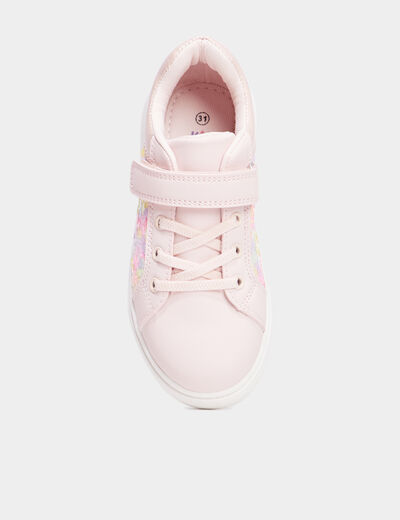 Tennis basses à scratchs et sequins rose fille