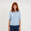 Pull col polo manches courtes bleu femme