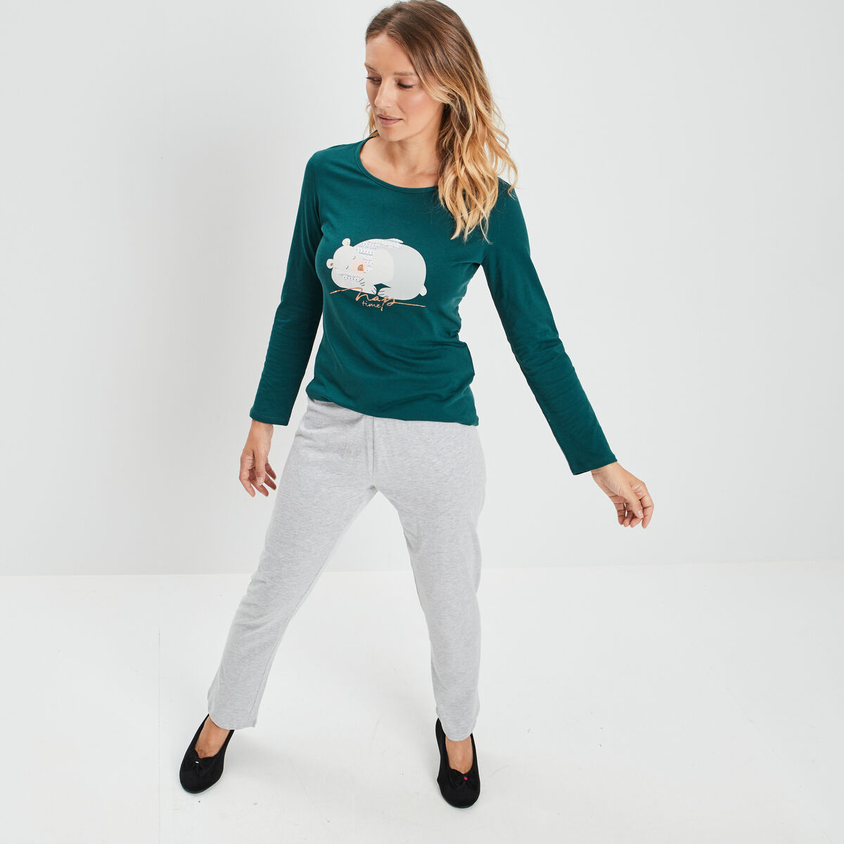 Ensemble pyjama 2 pièces vert foncé femme