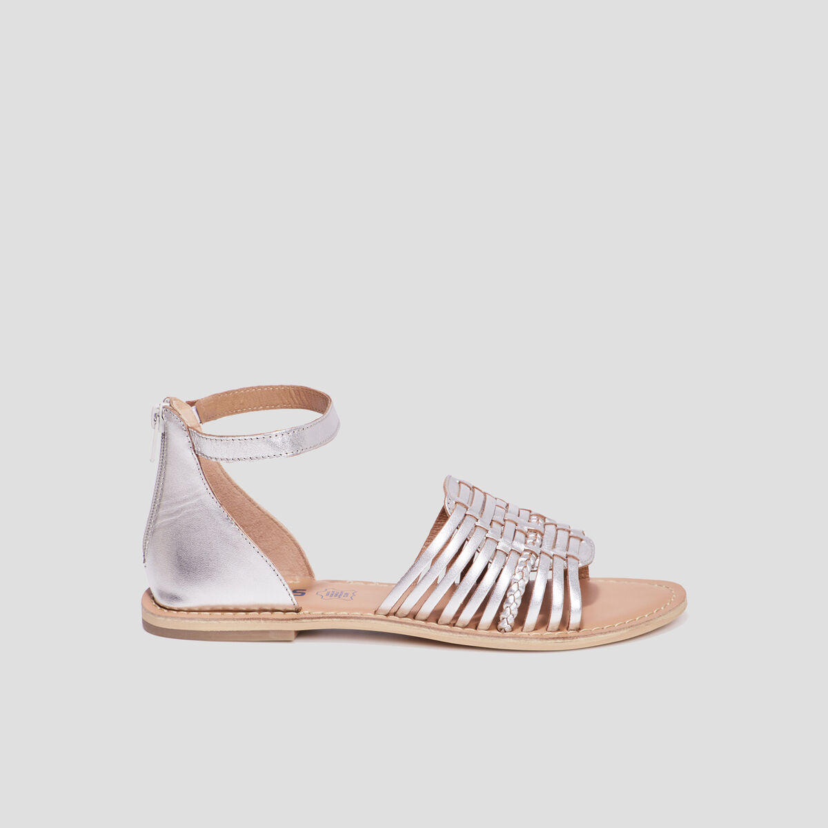 Sandales plates à brides en cuir Creeks gris argent femme