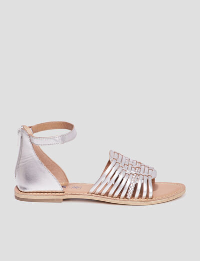 Sandales plates à brides en cuir Creeks gris argent femme