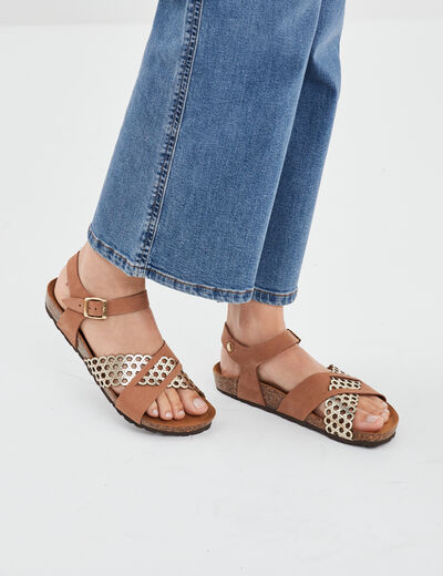Sandales brides croisées en cuir Creeks marron femme