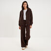 Pantalon de jogging molletonn&eacute; large marron fonc&eacute; femme