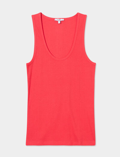 Débardeur col rond côtelé coton rouge femme