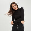 T-shirt côtelé col montant ajusté noir femme