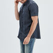 Chemise col italien manches courtes bleu homme
