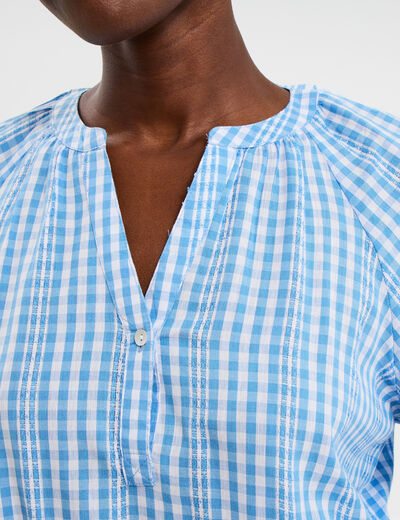 Blouse oversize col tunisien coton bleu clair femme