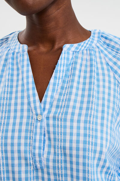 Blouse oversize col tunisien coton bleu clair femme