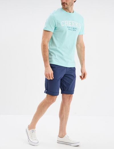 T-shirt col rond manches courtes coton bleu turquoise homme