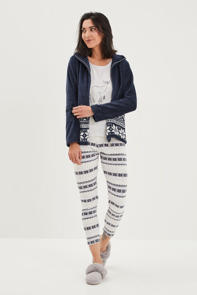Ensemble pyjama 3 pièces pilou gris foncé femme
