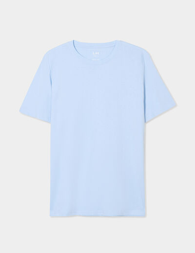 T-shirt droit en coton manches courtes bleu clair homme