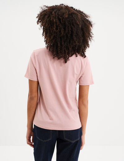 T-shirt col rond manches courtes coton mauve femme