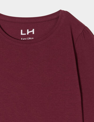 T-shirt coton manches longues à fronces bordeaux fille