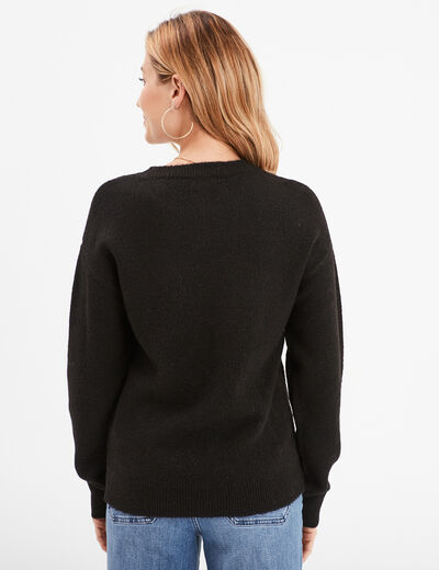 Pull col rond manches longues noir femme