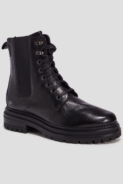 Bottines à lacets en cuir noir femme