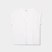 Blouse col V manches courtes lin mélangé blanc femme