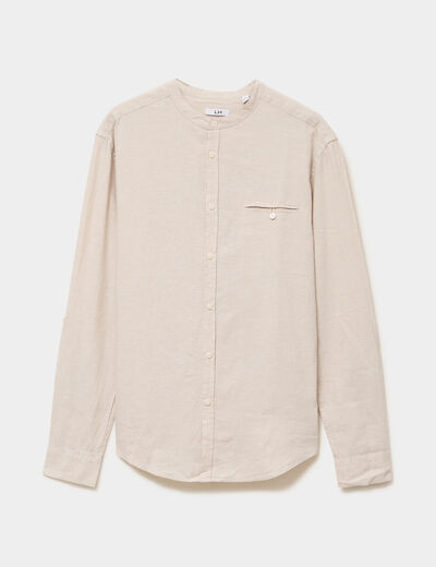 Chemise col mao lin m&eacute;lang&eacute; gris clair homme