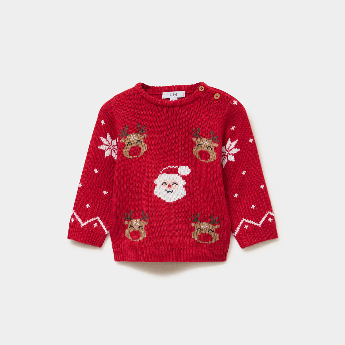 Pull de No&euml;l col rond manches longues rouge b&eacute;b&eacute; gar&ccedil;on
