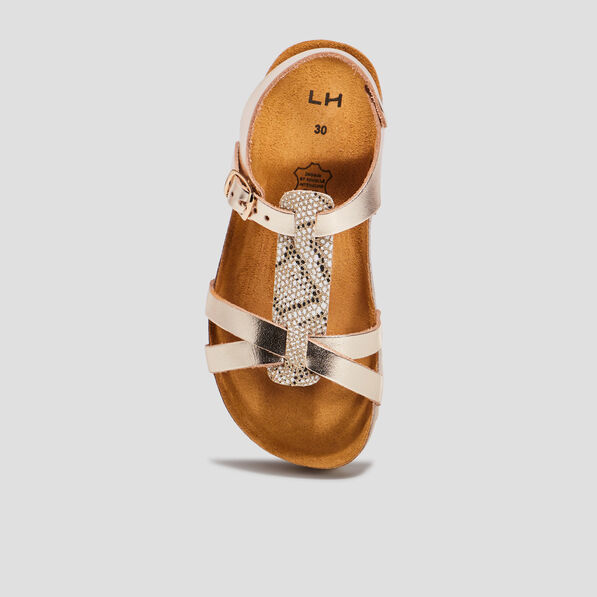 Sandales en cuir rose champagne fille