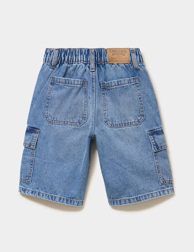 Bermuda cargo en jean denim double stone gar&ccedil;on