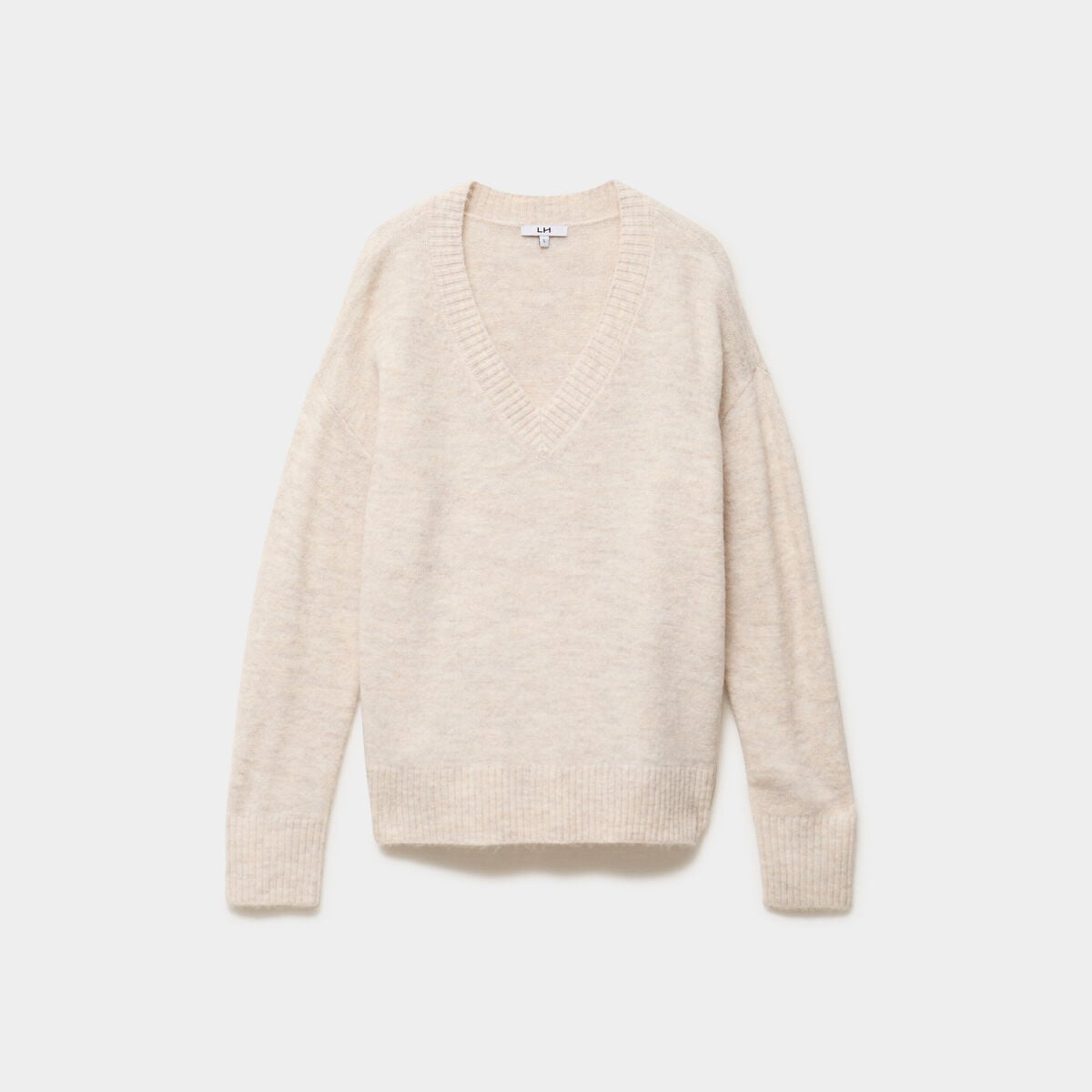 Pull col en V manches longues ecru femme