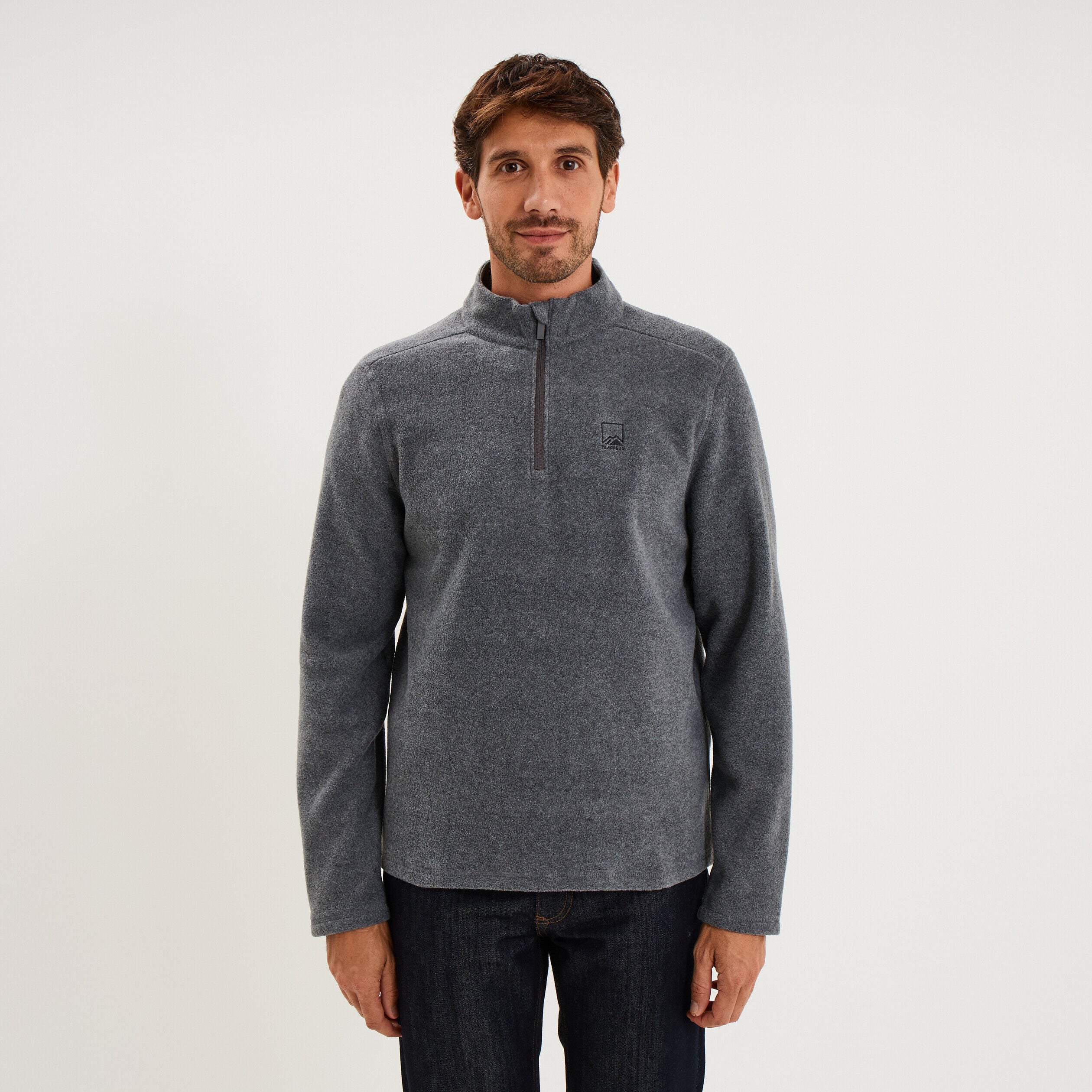 Sweat polaire col camionneur gris argent homme TRAPPEUR