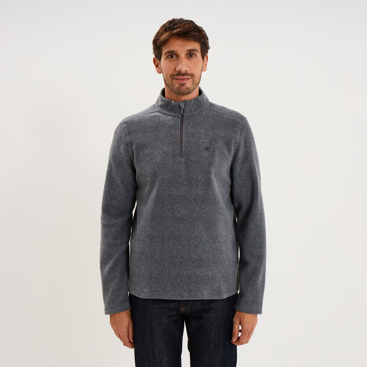 Sweat polaire col camionneur gris argent homme